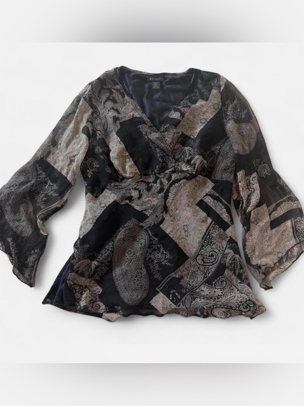 100% silk vintage Lane Bryant sheer patchwork paisley blouse